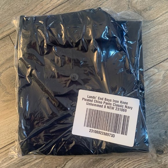 NWT LANDS' END BOY'S IRON KNEE PLEATED CHINO PANTS CLASSIC NAVY 14 - Picture 7 of 12